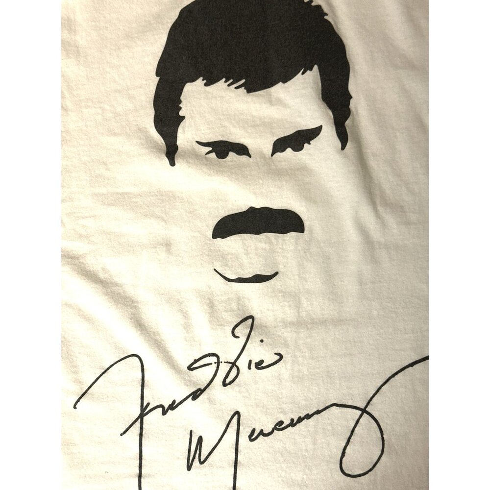 Freddie Mercury Queen Stashe Tee Shirt Small White Black Autograph Print 80s 90s - Picture 4 of 8